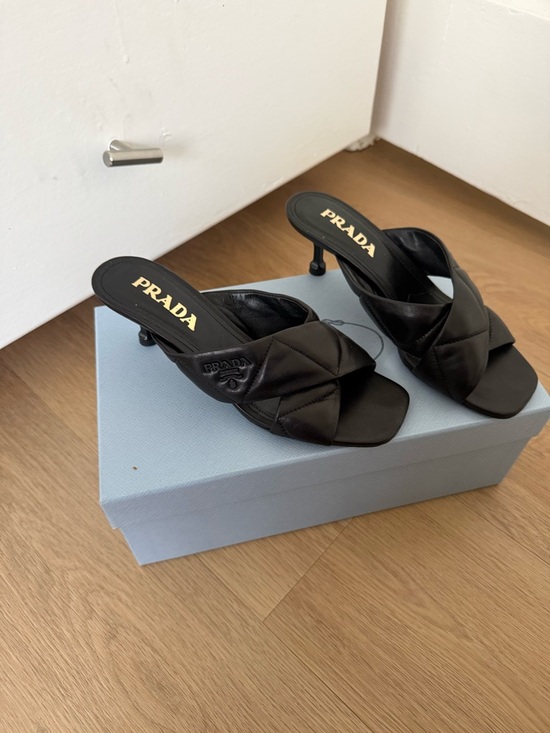 Prada Shoes - Prada 60mm crossover strap sandals - Black Quilted Leather Mule Heels